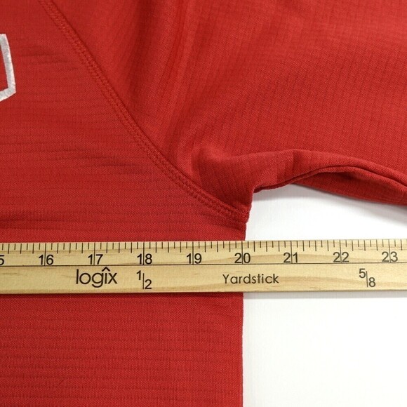 Demarini Baseball Shirt Mens Medium Red Raglan Heater Fleece Logo Pullover Top - Picture 12 of 13